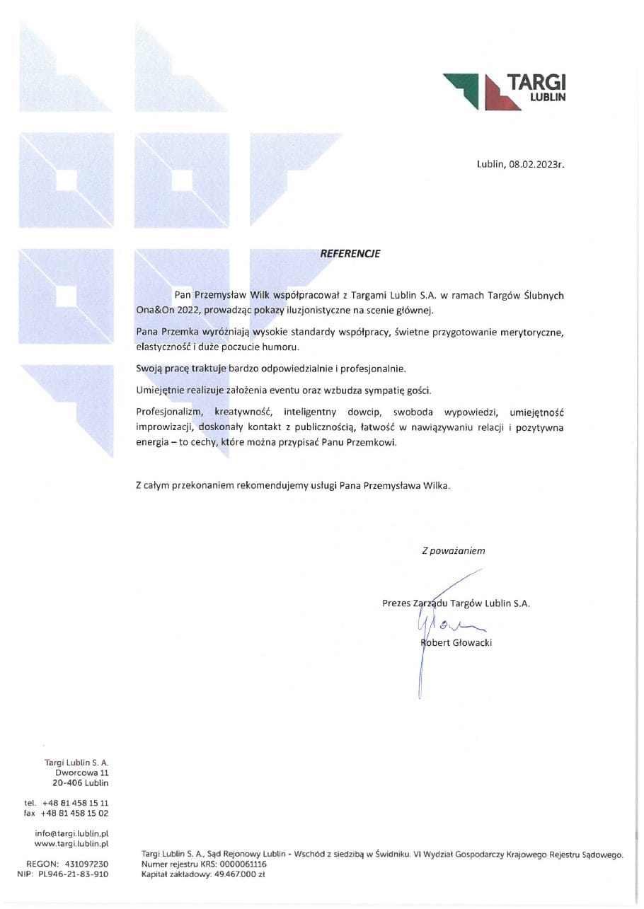 Referencje Targi Lublin dla iluzjonisty Przemysława Wilka
